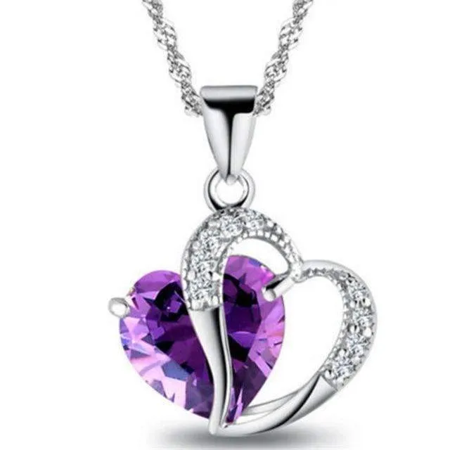 1 PC 7 Colors Top Fashion Class Women Girls Lady Heart Crystal pendentif amethyste Maxi Statement Pendant Necklace NEW Jewelry