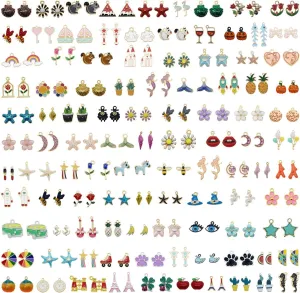 100Pcs(50Pairs) Assorted Fruits Mermaid Animals Gold Plated Enamel Pendants Necklace Bracelet Charms for Earrings Jewelry Making