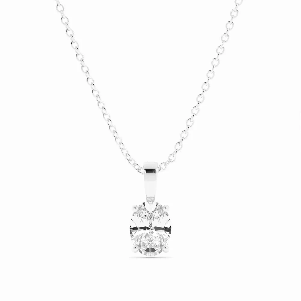 1.0ct Moissanite Solitaire Oval 10K White Gold Necklace