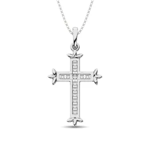 10K White Gold 1/8 Ct.Tw.Diamond Cross Pendant ( Color G-H, Clarity I2 )
