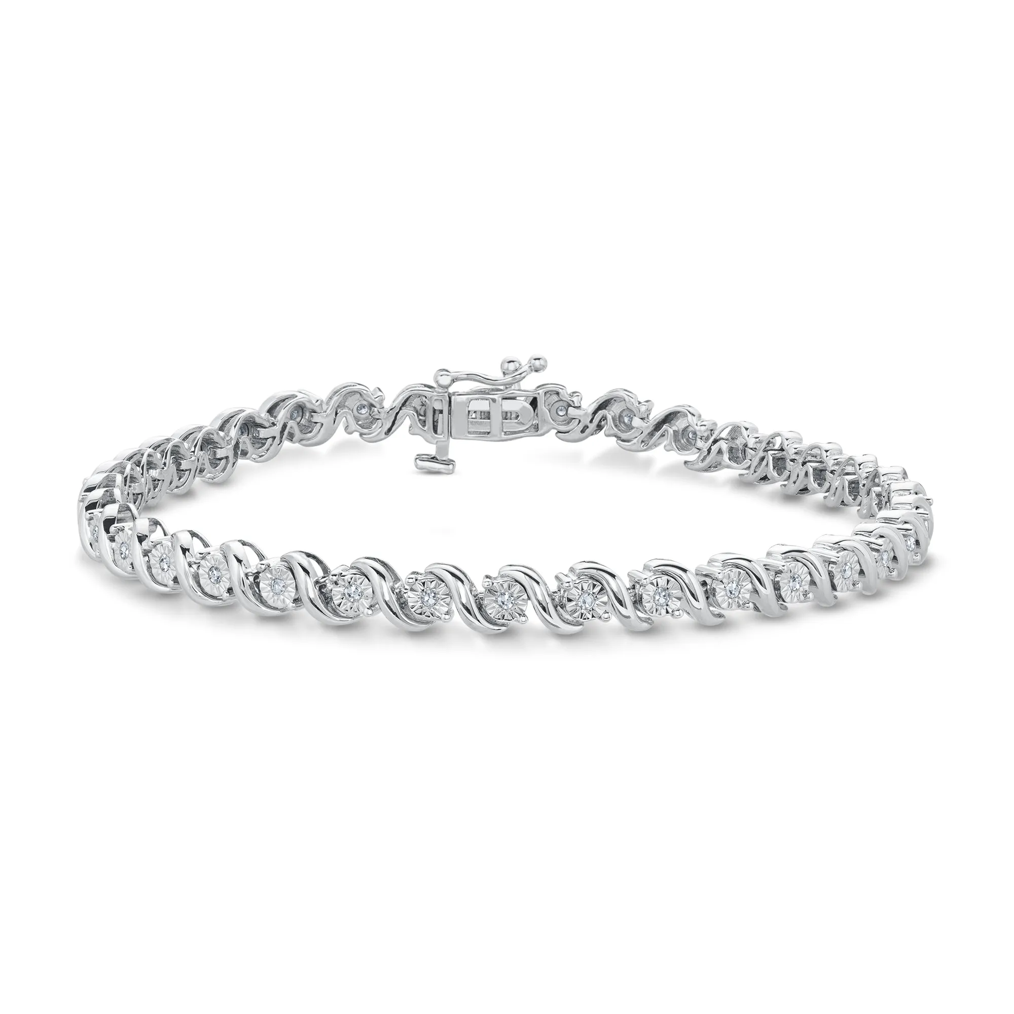 1/4ctw Diamond Sterling Silver Swirl Link Bracelet