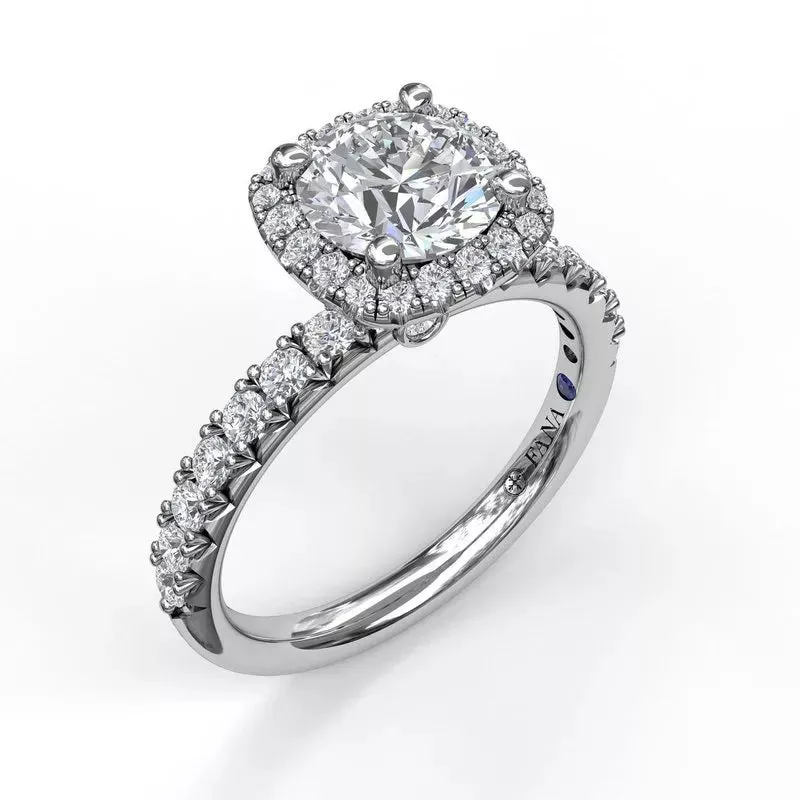14K Classic Diamond Halo Engagement Ring with a Gorgeous Side Profile