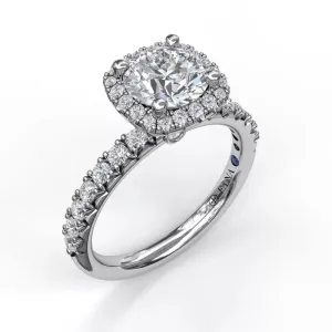 14K Classic Diamond Halo Engagement Ring with a Gorgeous Side Profile