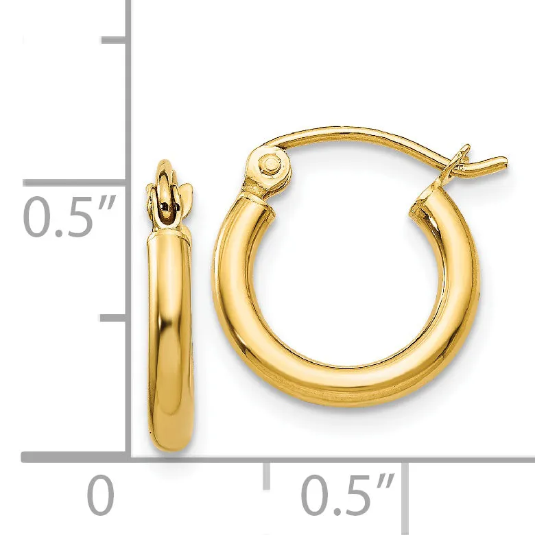 14k Polished 2x12mm Lightweight Tube Hoop Earrings