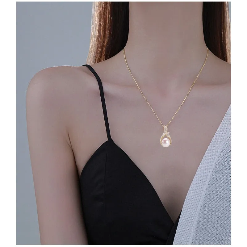 14K Real Gold Plated Pearl Necklace Natural Freshwater Pearl Feather Pendant