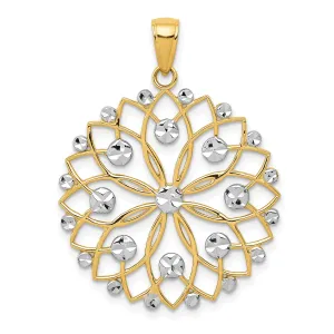14k Two Tone Gold Diamond Cut Flower Pendant