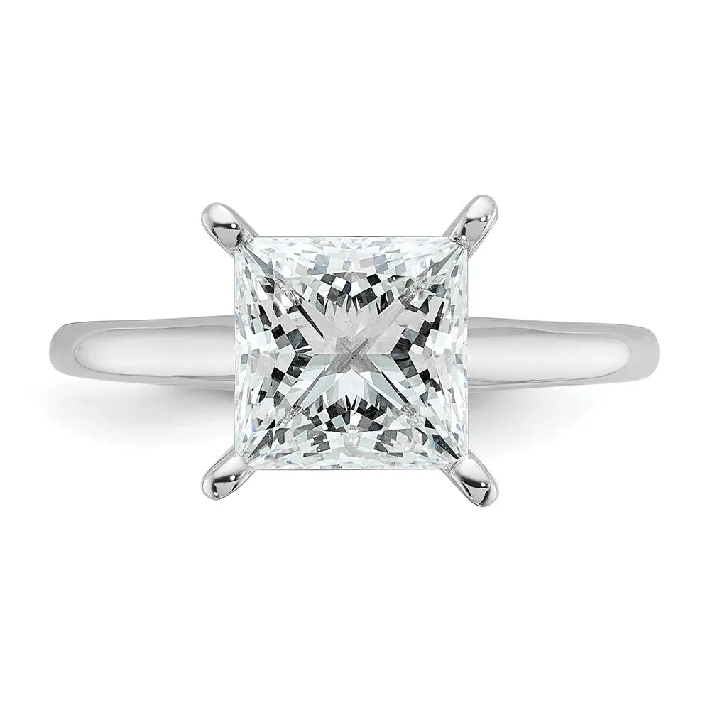 14k White Gold 2 1/2 Ct Princess Lab Grown Diamond Solitare Engagement Ring
