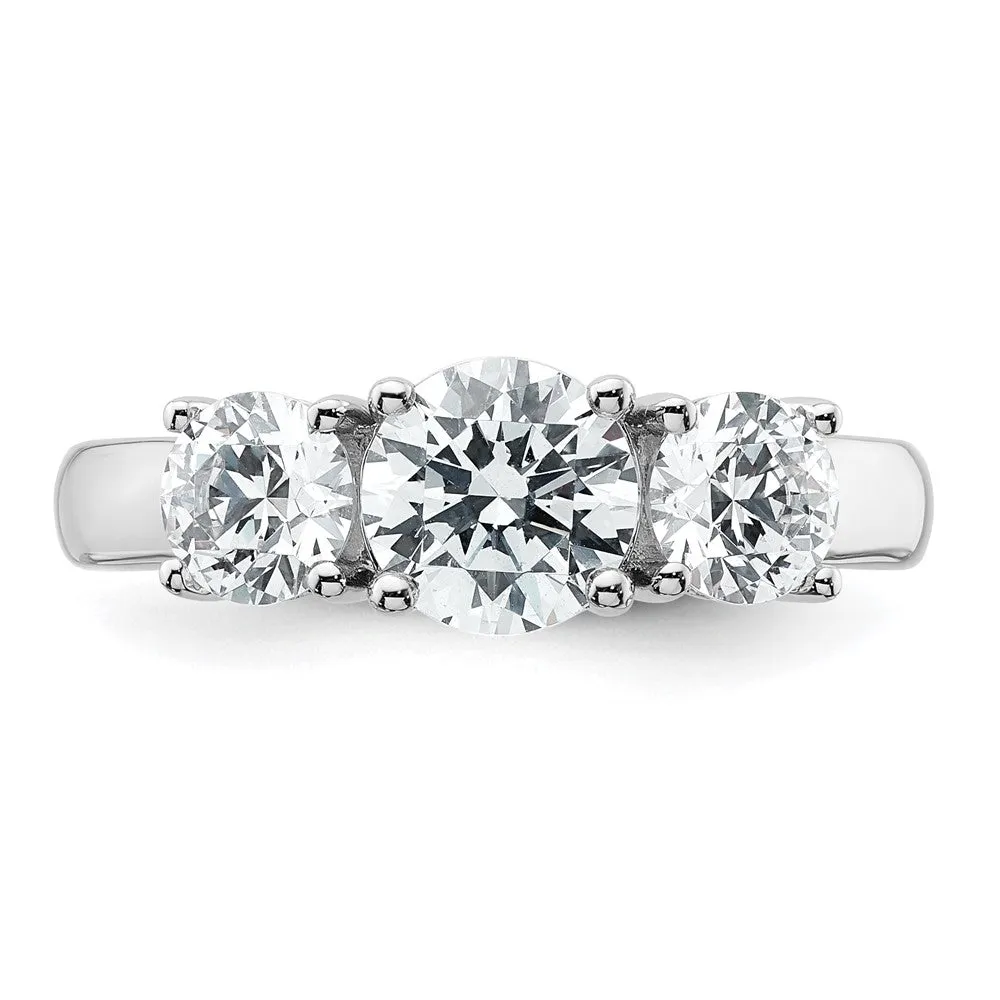 14k White Gold 2 Ct Lab Grown Diamond Three Stone Engagement Ring