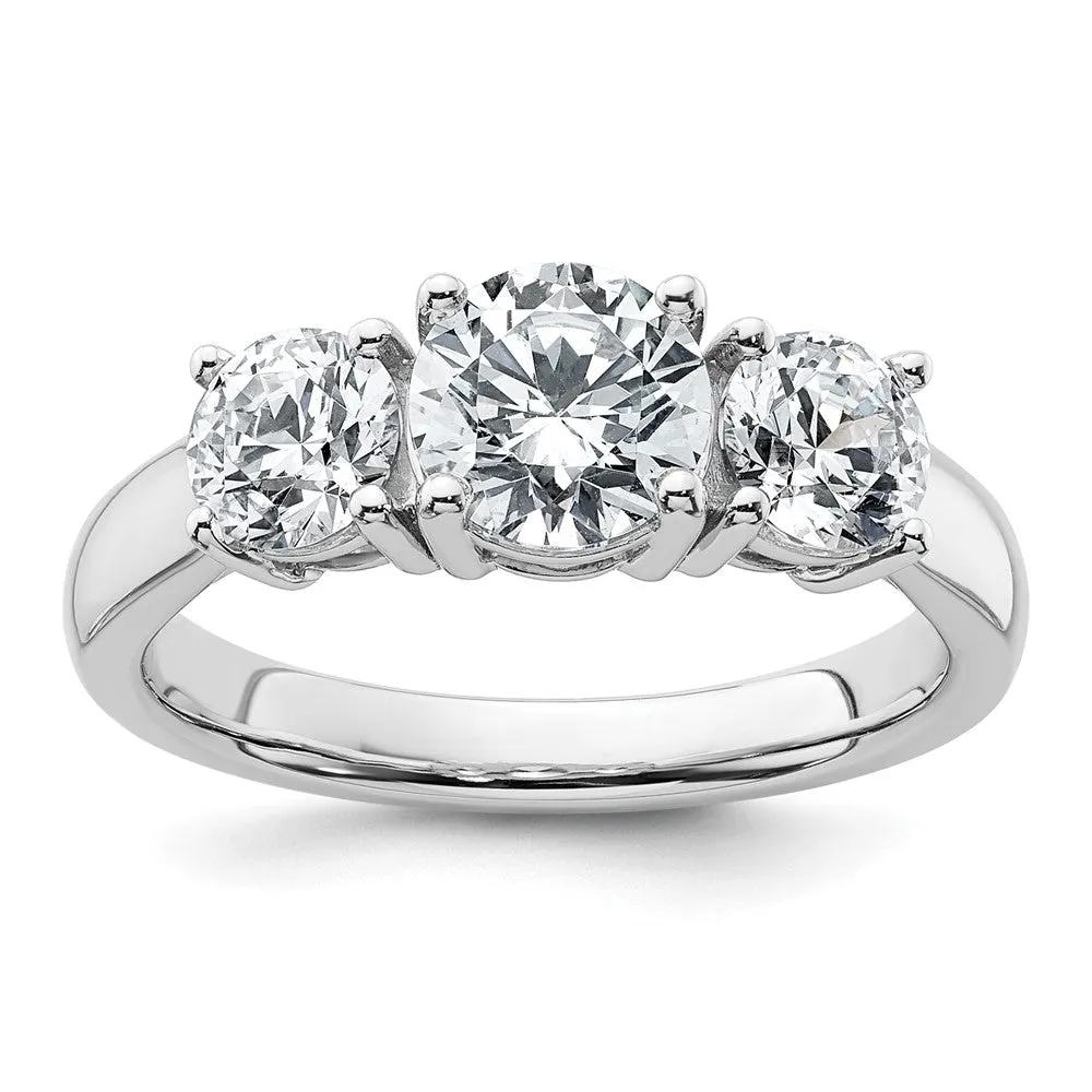 14k White Gold 2 Ct Lab Grown Diamond Three Stone Engagement Ring