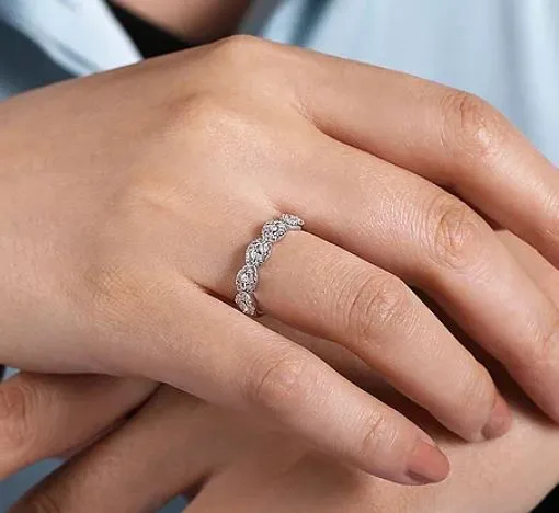 14K White Gold Diamond Marquise Halo Station Band by Gabriel