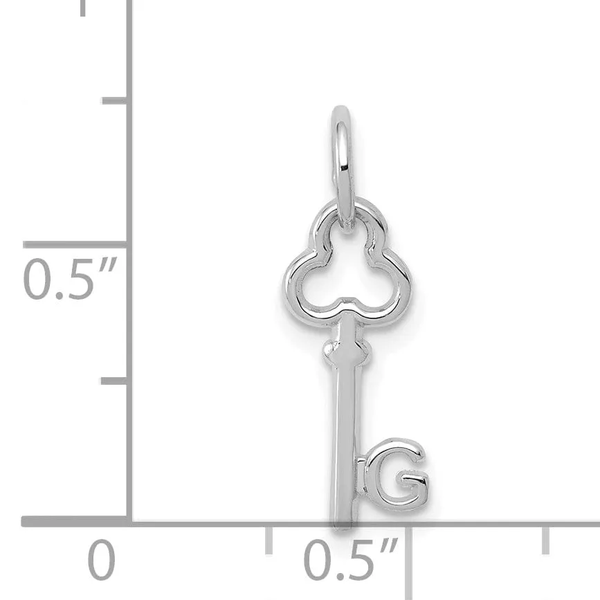 14K White Gold Fancy Key Shape Design Letter G Initial Charm Pendant