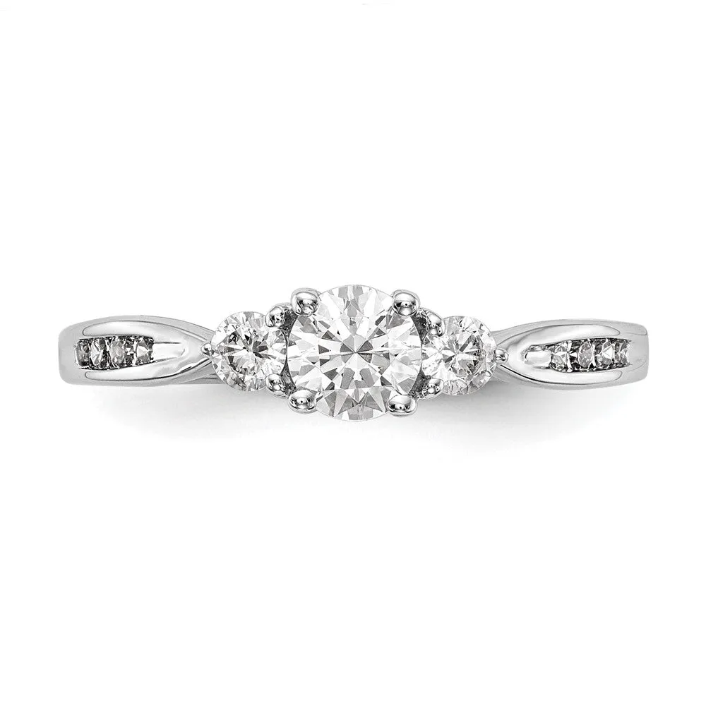 14k White Gold Lab Grown Diamond 3-Stone Band Ring 0.6Ct Clarity- VS Color- G-H