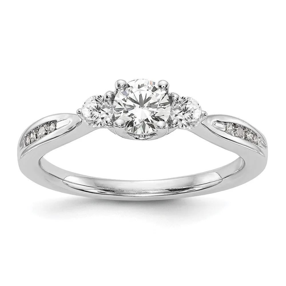 14k White Gold Lab Grown Diamond 3-Stone Band Ring 0.6Ct Clarity- VS Color- G-H
