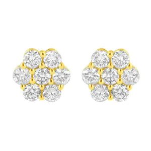 14K Yellow Gold 1.0 Cttw Diamond Flower Earring