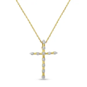14K Yellow Gold Plated .925 Sterling Silver Miracle Set Diamond Accent Cross 18" Pendant Necklace (H-I Color, I2 Clarity)