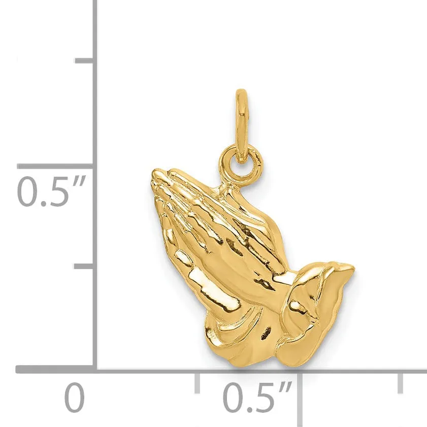 14k Yellow Gold Polished Finish Solid Flat Back Praying Hands Pendant
