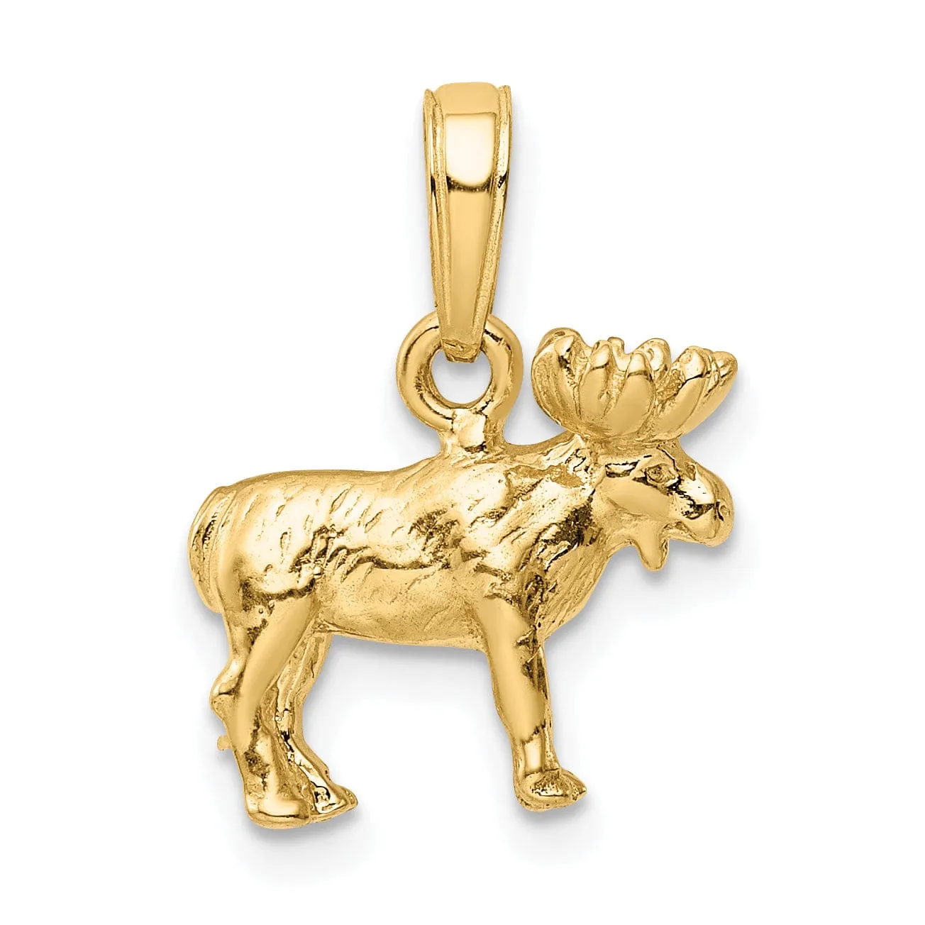 14k Yellow Gold Solid Textured Finish 3-Dimensional Moose Charm Pendant