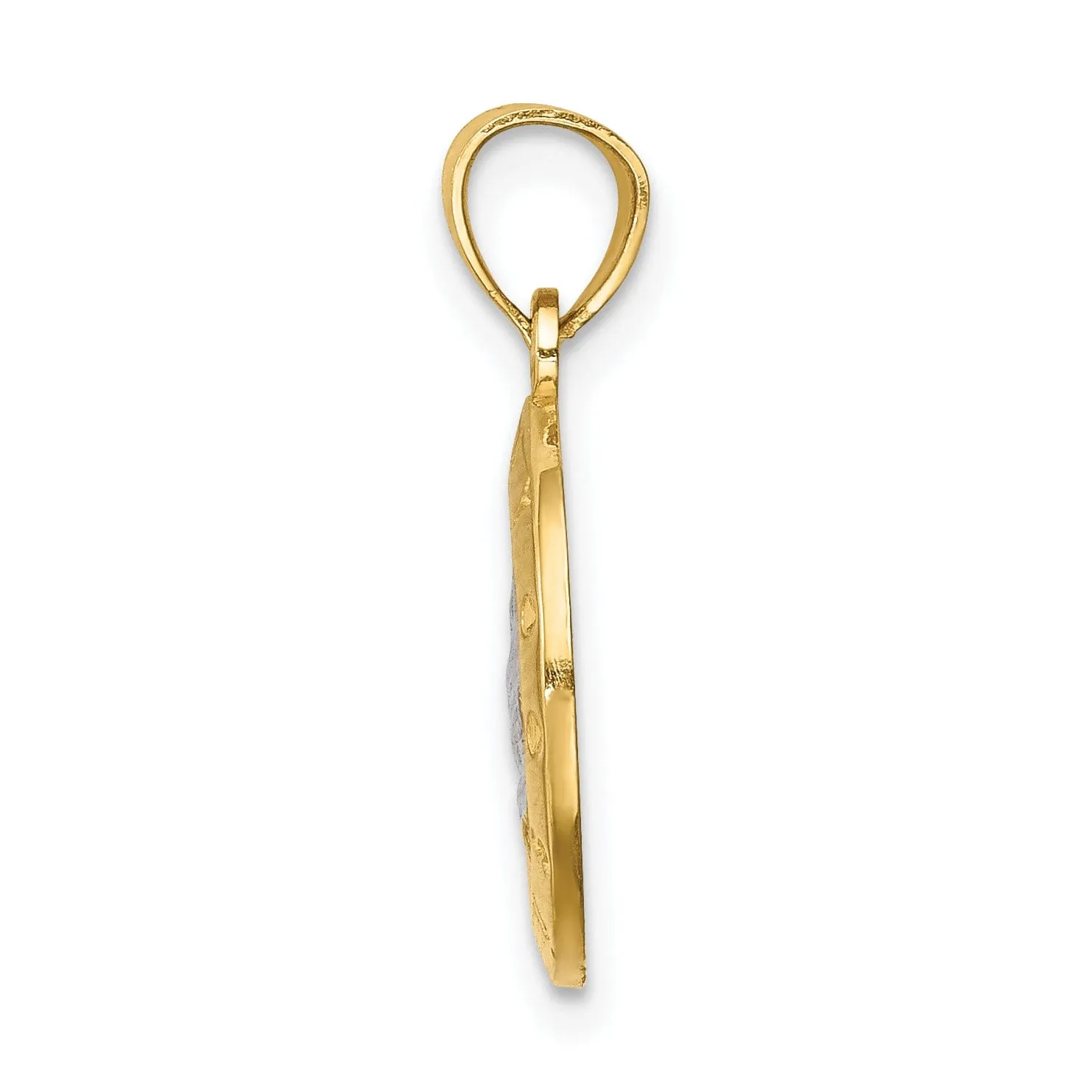 14K Yellow Gold White Polished Finish Solid Pray For Us Hand Pendant