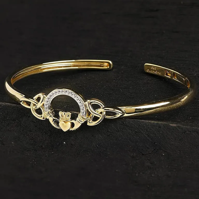 14kt Gold Vermeil White Sapphire Claddagh Bangle