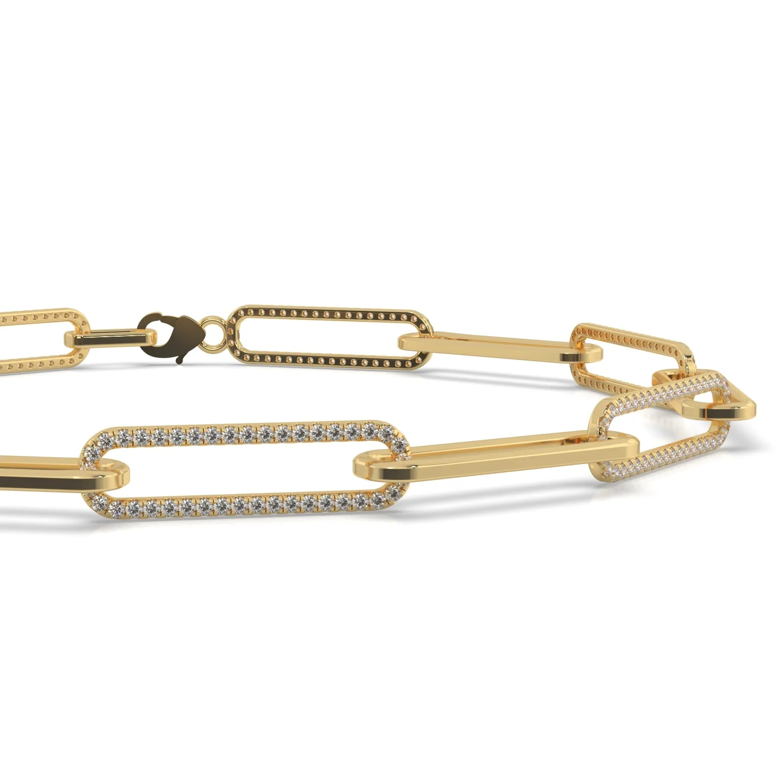 1.57CT T.W. Natural Diamond Paperclip Chain Bracelet 18K Solid Gold