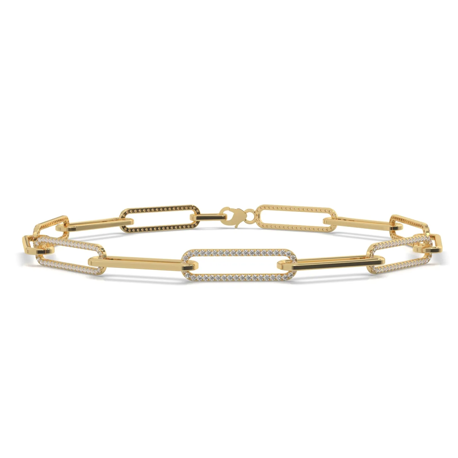 1.57CT T.W. Natural Diamond Paperclip Chain Bracelet 18K Solid Gold