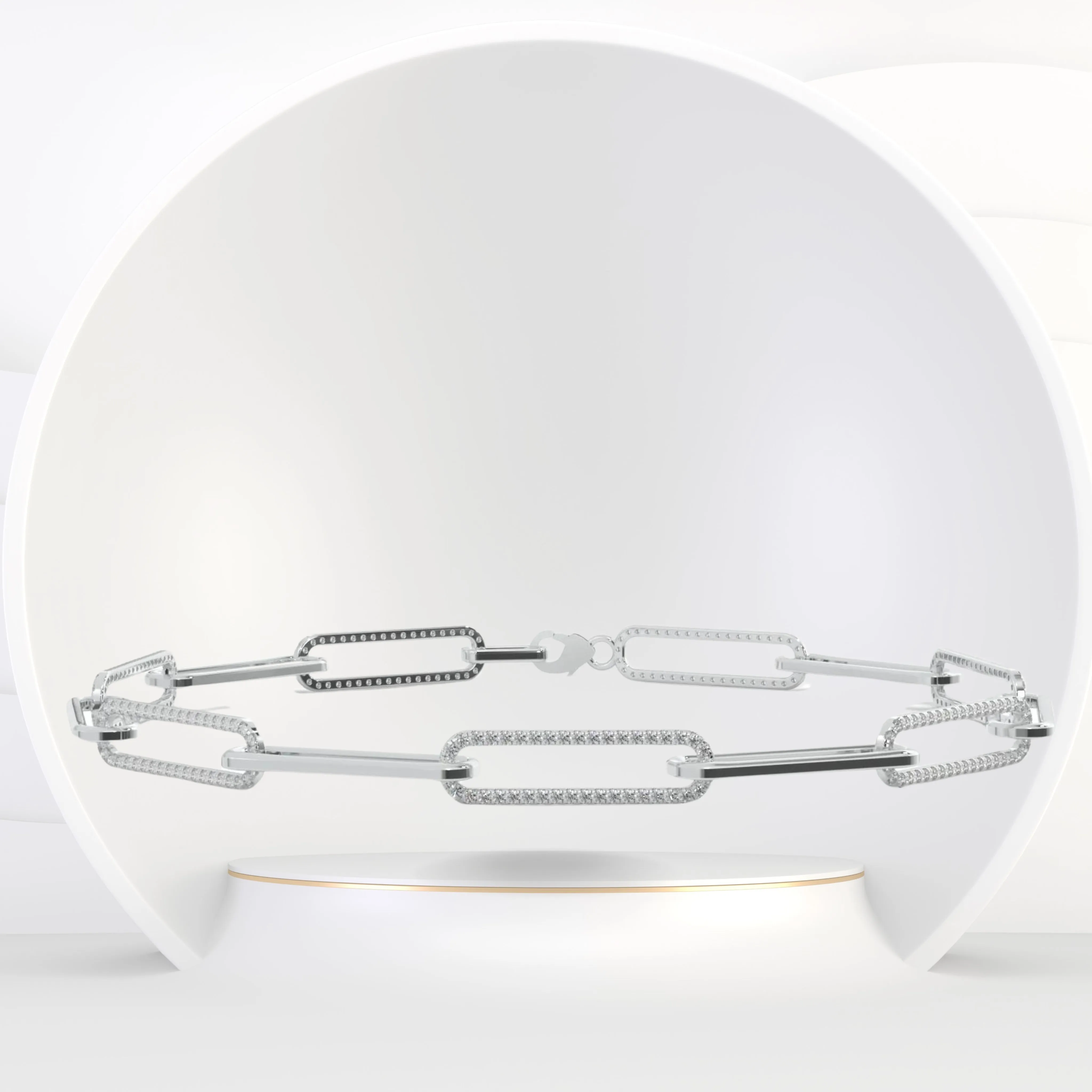 1.57CT T.W. Natural Diamond Paperclip Chain Bracelet 18K Solid Gold