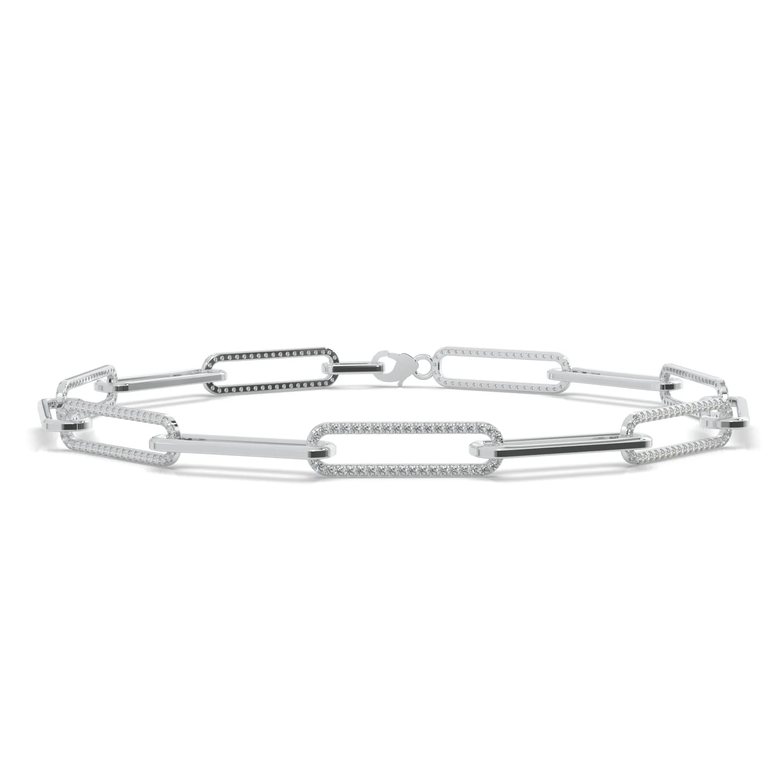 1.57CT T.W. Natural Diamond Paperclip Chain Bracelet 18K Solid Gold