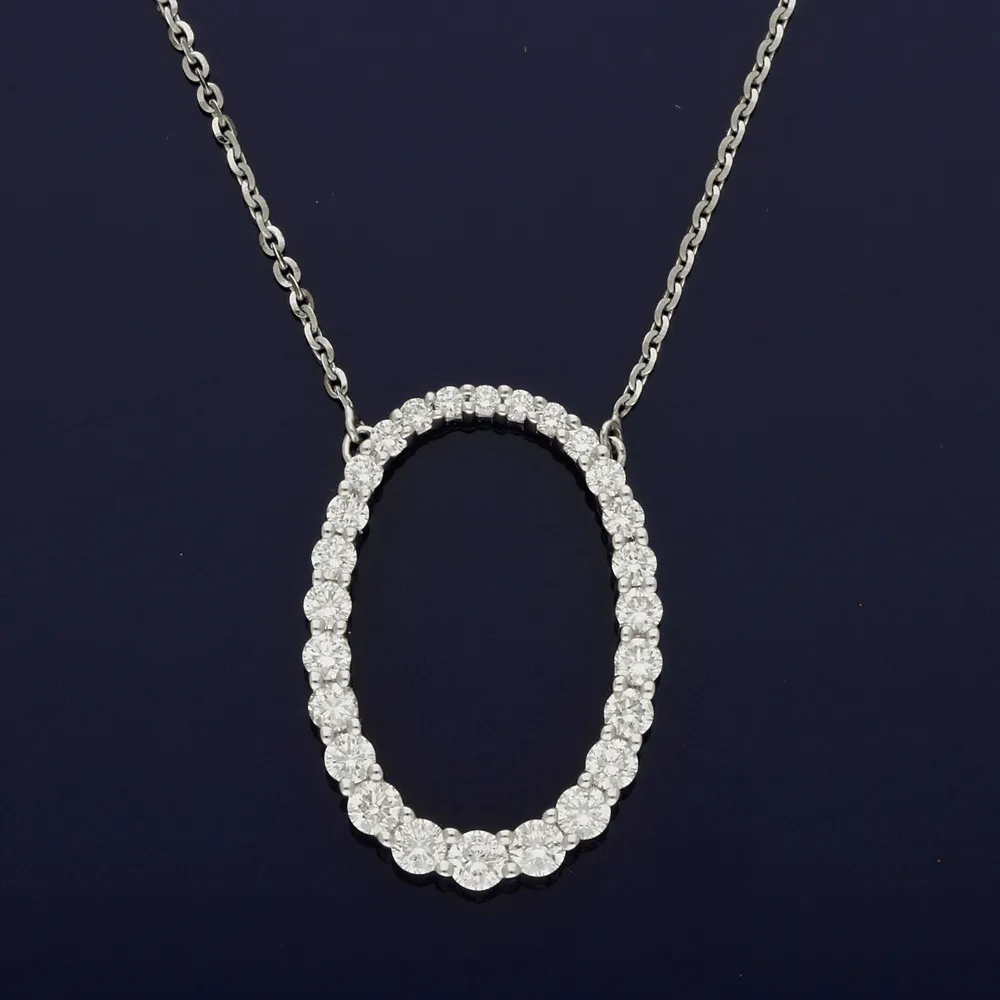 18ct White Gold Graduated Diamond Oval Necklace