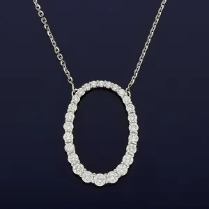18ct White Gold Graduated Diamond Oval Necklace