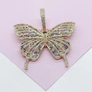 18k Gold Filled Colorful CZ Pave Extra-Large Butterfly Pendant