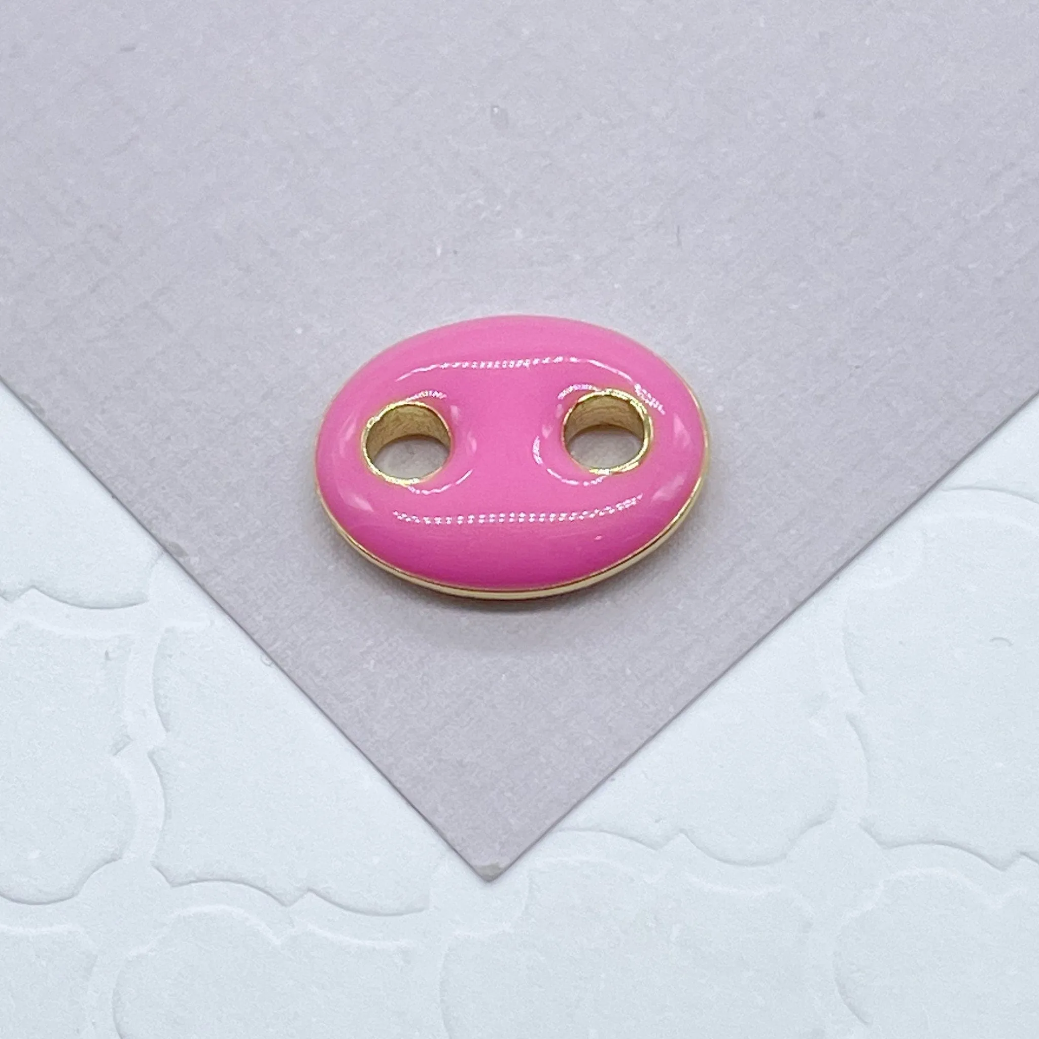 18k Gold Filled Colorful Enamel Oval Puffy Mariner Pendant Charm