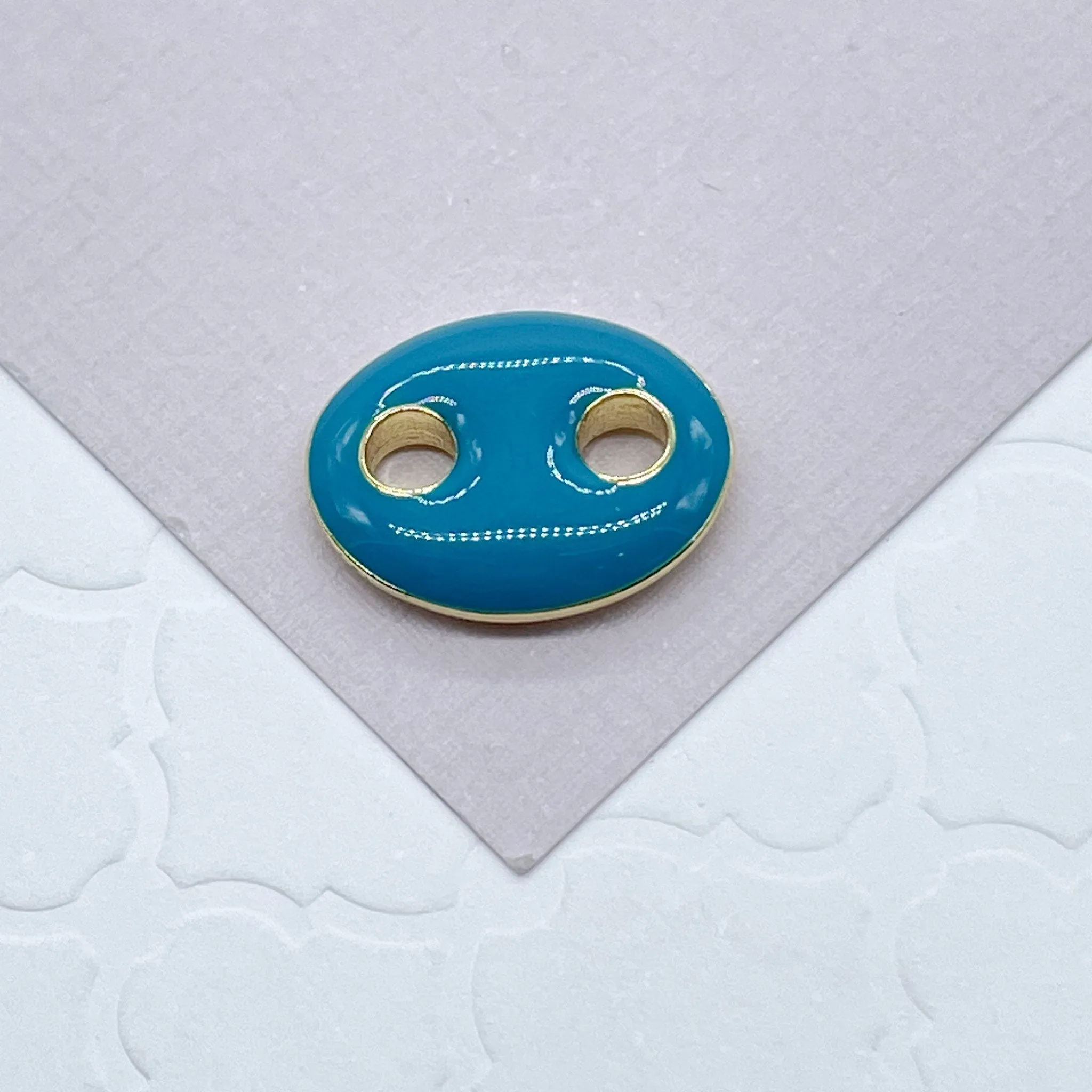 18k Gold Filled Colorful Enamel Oval Puffy Mariner Pendant Charm