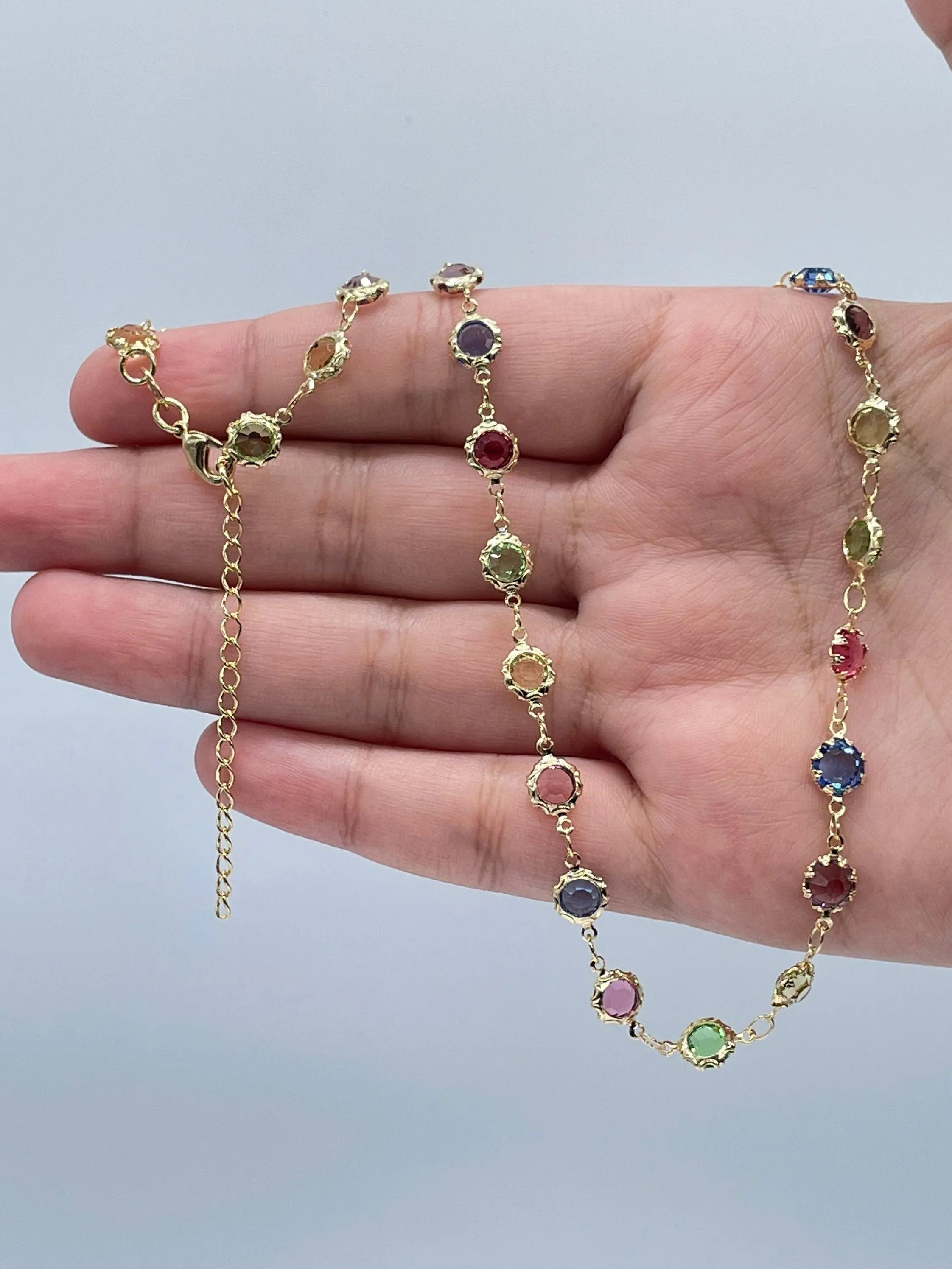 18k Gold Filled Colorful Festive Jewelry Set With 18” Necklace And Bracelet With Extender  Jewelry
