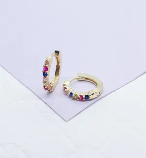 18k Gold Filled Extra Small Colorful CZ Stone Huggies Earring