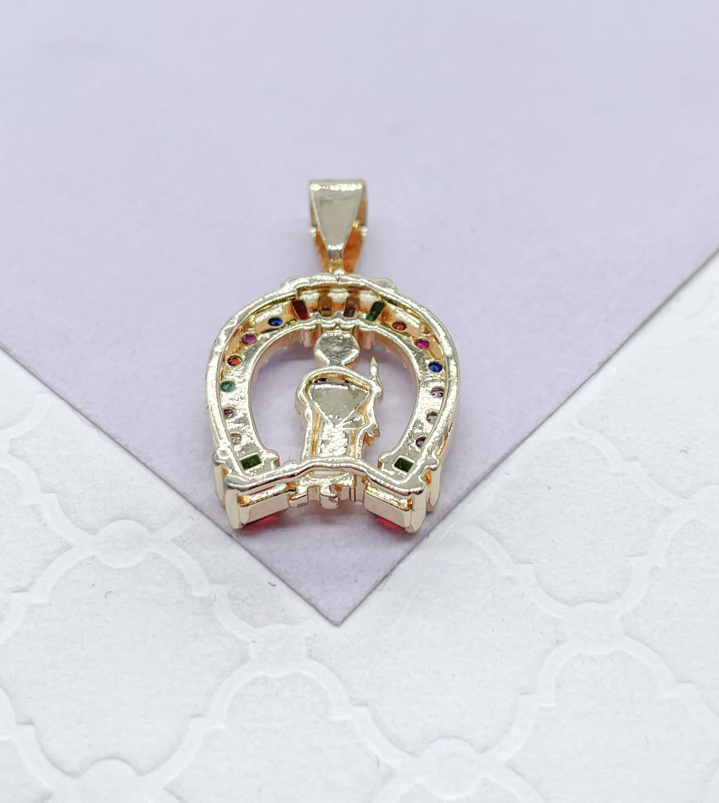 18k Gold Filled Saint Jude Charm Colorful Baguette and Round CZ Charm