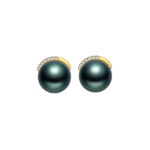 18K Solid Gold Tahitian Pearl Earrings KE00079