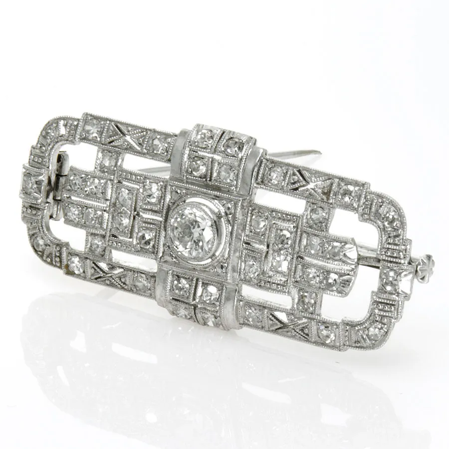 1930s Art Deco Platinum & Diamond Brooch