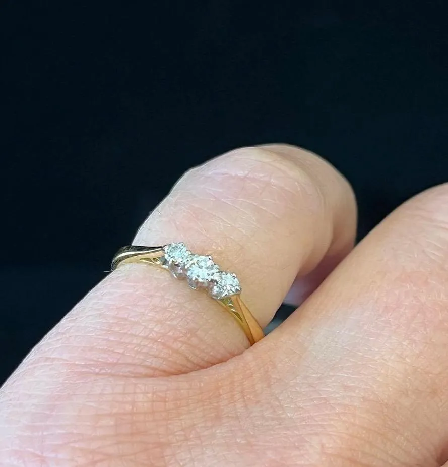 1940s Three Stone Diamond Trilogy Ring
