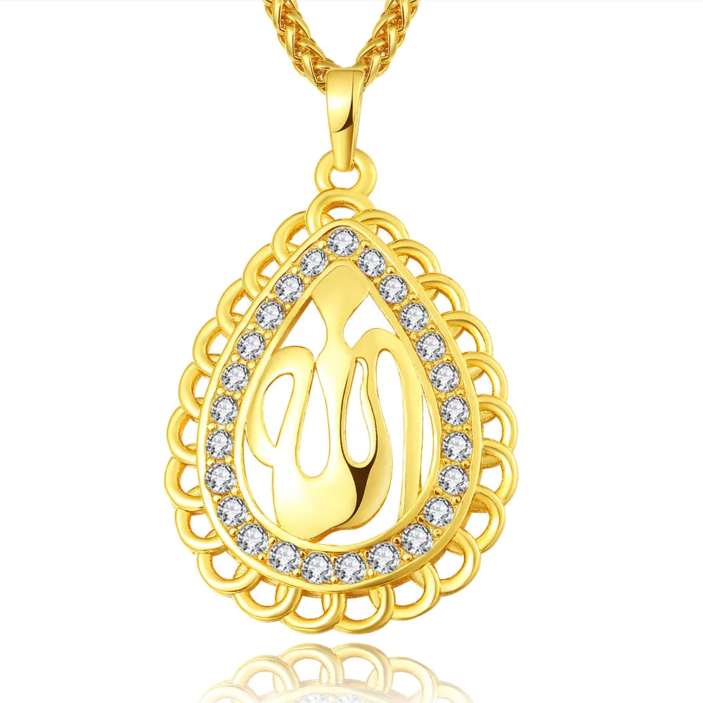 2017 New NAKELULU Allah Necklaces Islamic Jewelry Trendy Women/Men Gift Wholesale Gold color Rhinestone Necklaces & Pendants