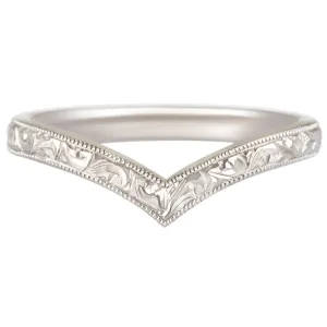 2.5mm Scroll Engraved Wishbone Wedding Ring in 18ct White Gold