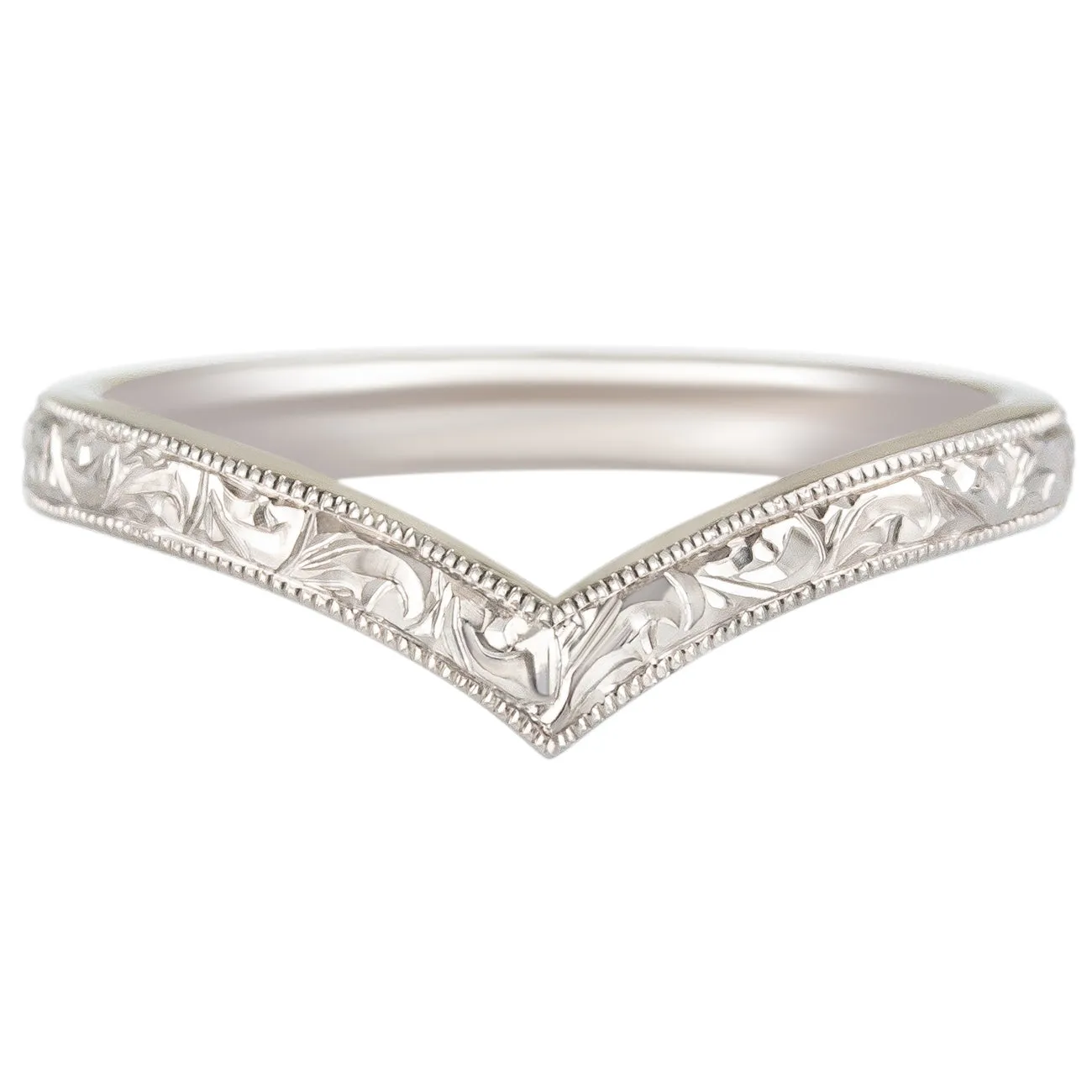 2.5mm Scroll Engraved Wishbone Wedding Ring in 18ct White Gold