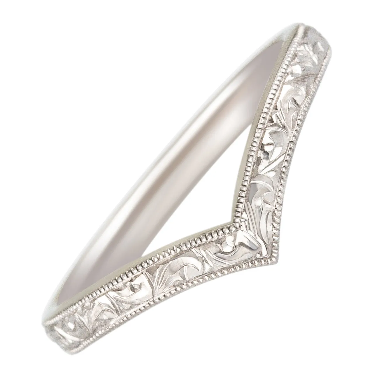 2.5mm Scroll Engraved Wishbone Wedding Ring in 18ct White Gold