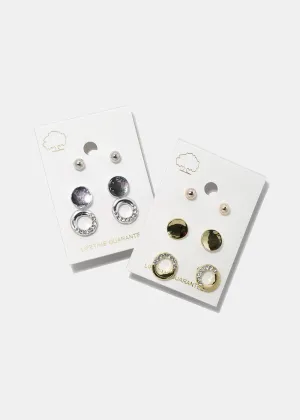 3-Pair Disc & Circle Stud Set