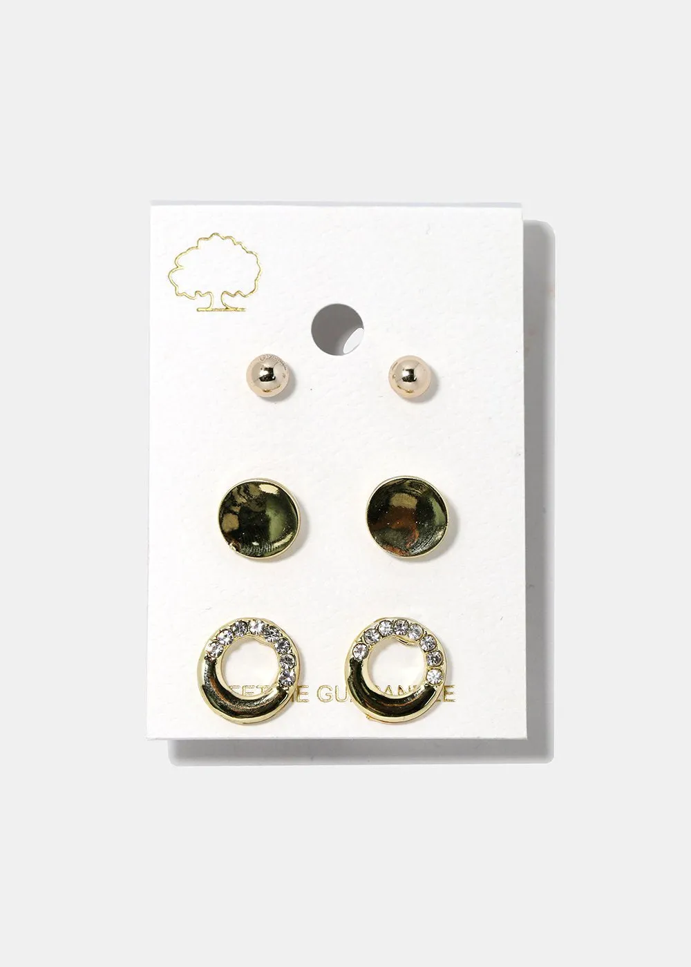 3-Pair Disc & Circle Stud Set