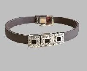 3 Silver Sparkling Square Crystal Charms on Dark Brown
Silicone Bracelet 925 Sterling