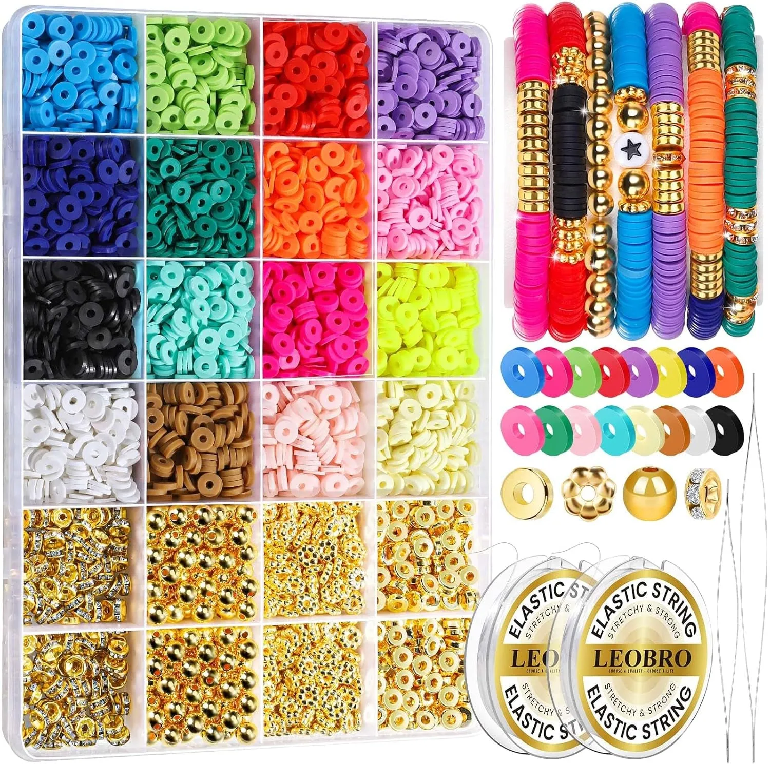 3524Pcs Clay Beads Bracelet Kit, 16 Colors Clay Beads Bracelet Making Kit, Friendship Bracelets Bead Bracelet Kit, Clay Beads for Bracelets, Clay Bead Set, Polymer Clay Beads Flat Beads Kit