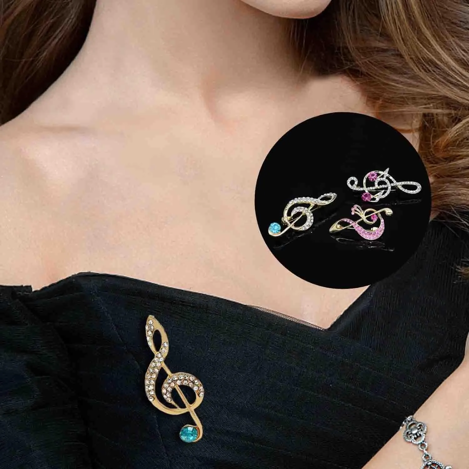 3Pcs Crystal Pearl Music Note Brooches Elegant Rhinestone Treble Clef Statement Brooch Pins Fashion Jewelry Accessories for Women Girl Gift