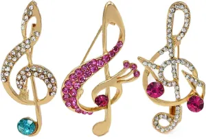 3Pcs Crystal Pearl Music Note Brooches Elegant Rhinestone Treble Clef Statement Brooch Pins Fashion Jewelry Accessories for Women Girl Gift