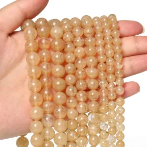 45pcs 8mm Natural Stone Beads Gold Rutilated Quartz Beads Energy Crystal Healing Power Gemstone for Jewelry Making, DIY Bracelet Necklace