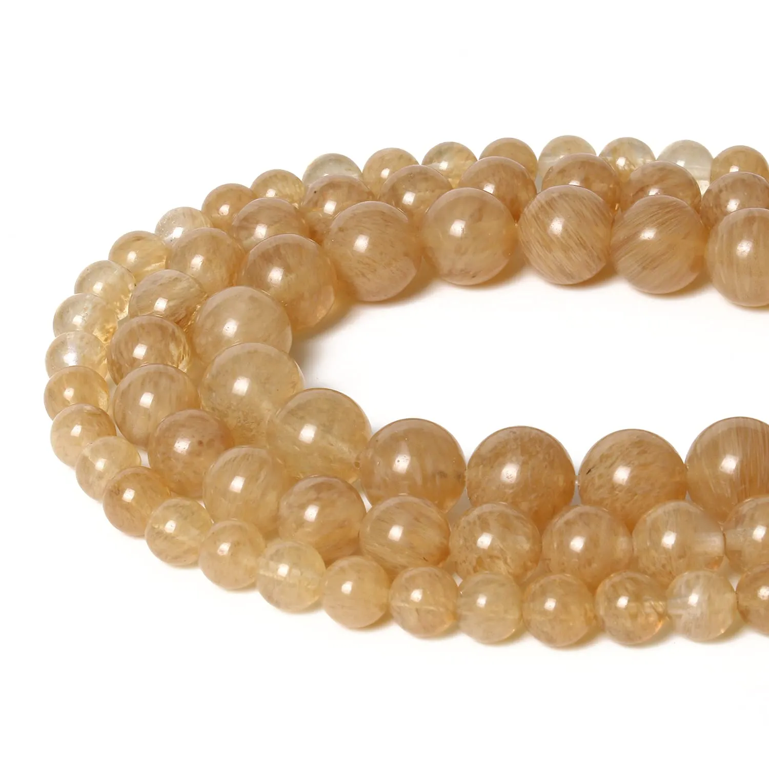 45pcs 8mm Natural Stone Beads Gold Rutilated Quartz Beads Energy Crystal Healing Power Gemstone for Jewelry Making, DIY Bracelet Necklace